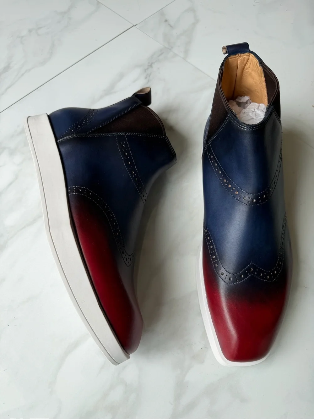 Men's Two-Tone Navy and Burgundy Leather Chukka Boots